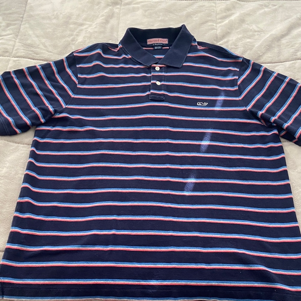 Vineyard Vines Striped Polo in Navy, Red, and White A11